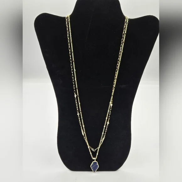 KENDRA SCOTT Gold-Tone Framed Tessa Multi-Strand Necklace Lapis Pendant